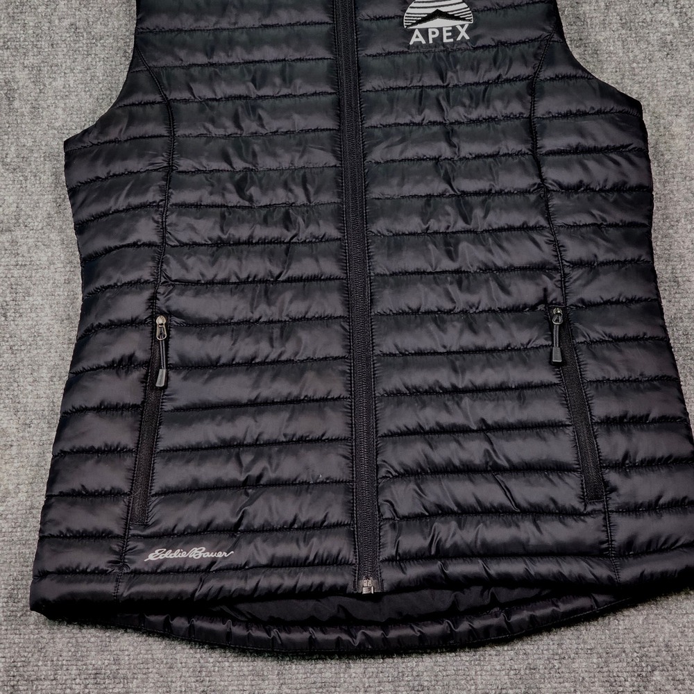 Eddie Bauer Puffer Vest Women Small Black Packable Quilted APEX Logo Utility - Picture 4 of 13